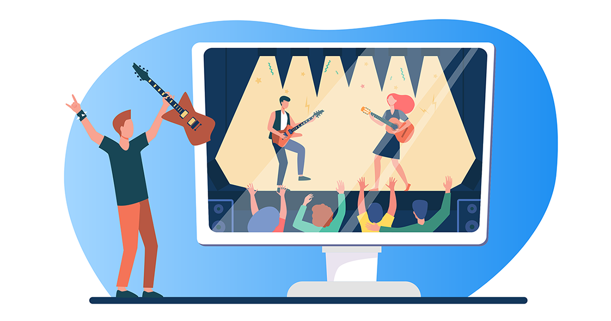 イメージ：PC内でのライブ映像に熱狂するファンをイメージしたイラスト