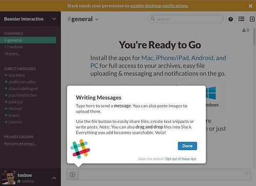 画像：モーダル状態でポップアップが出ているSlackのPCサイト画面