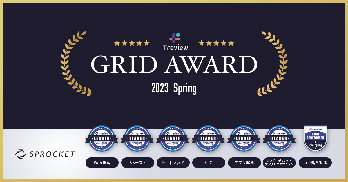イメージ：Sprocketが「ITreview Grid Award 2023 Spring」総合6部門にて最高位の「Leader」を受賞